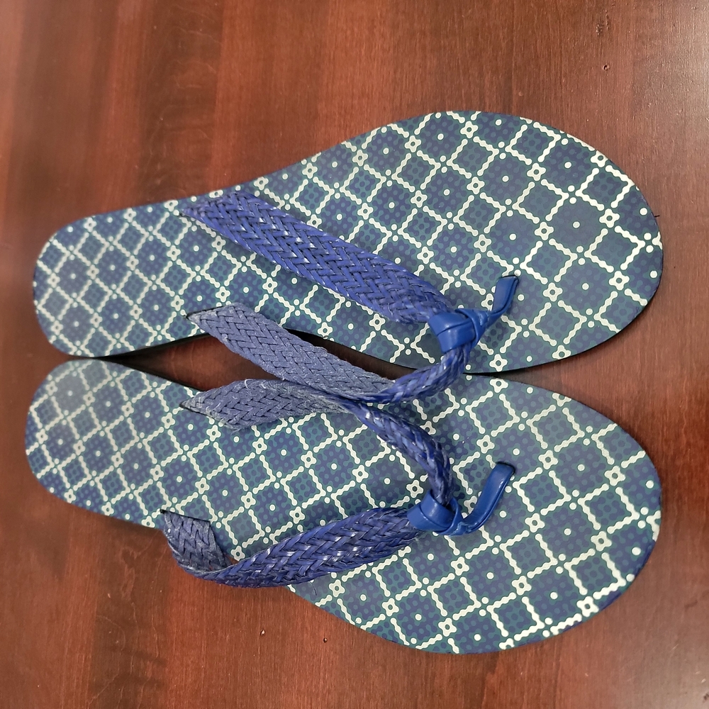 Blue Patterned Flip Flops